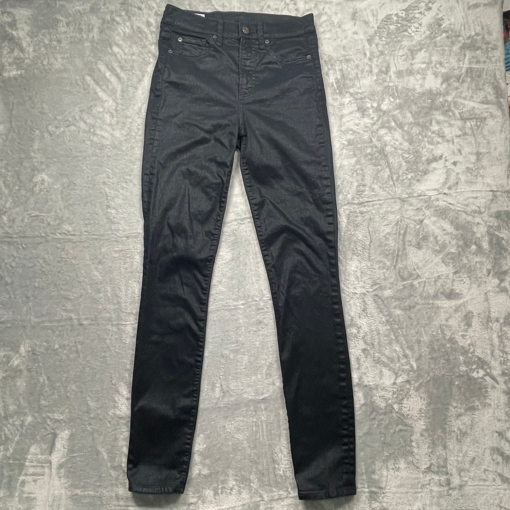 Gap True Skinny High Rise Jeans Womens Black Coated Waxed Denim 27/4 Tall